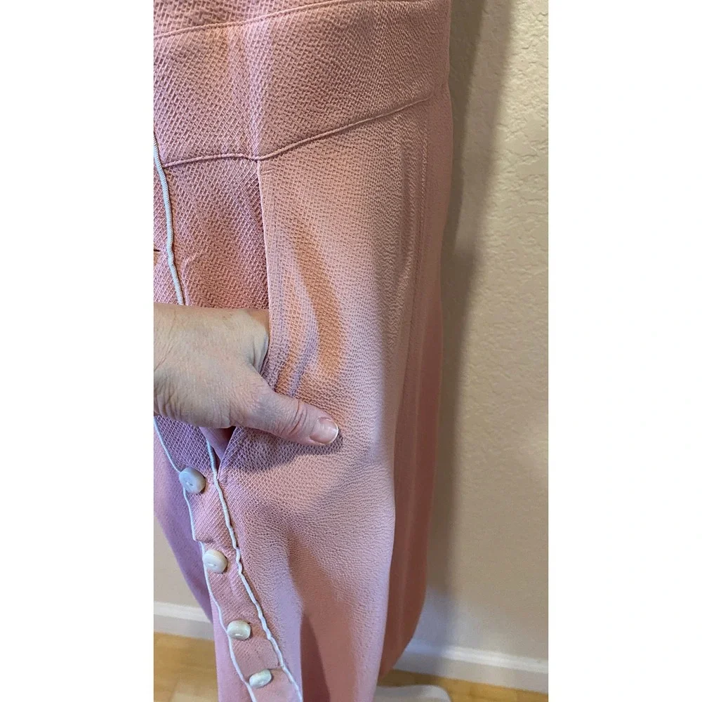 Rag & Bone Midi Dress Size 2 Pink Pinafore Button Side Textured Cottage Festival